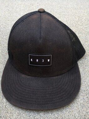 Vintage KREW Trucker Hat Men's Black Adjustable Snapback Cap